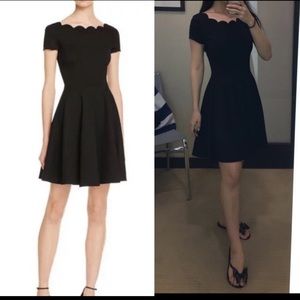 Auqa Black Scalloped Dress Circle Flare Size S